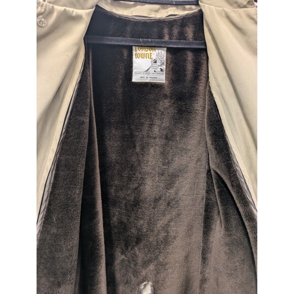 Vintage London Fog Towne Mens Tan Trench Coat Teddy Brown Faux Fur Lining sz 42R - Picture 12 of 16